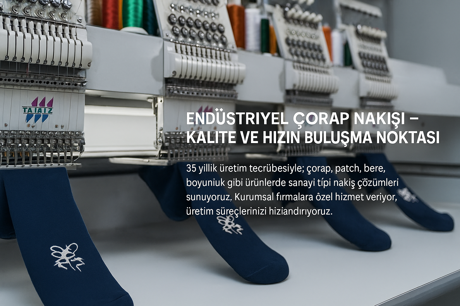 Endüstriyel çorap nakış makinesiyle işlenen özel tasarımlar – Bora Nakış