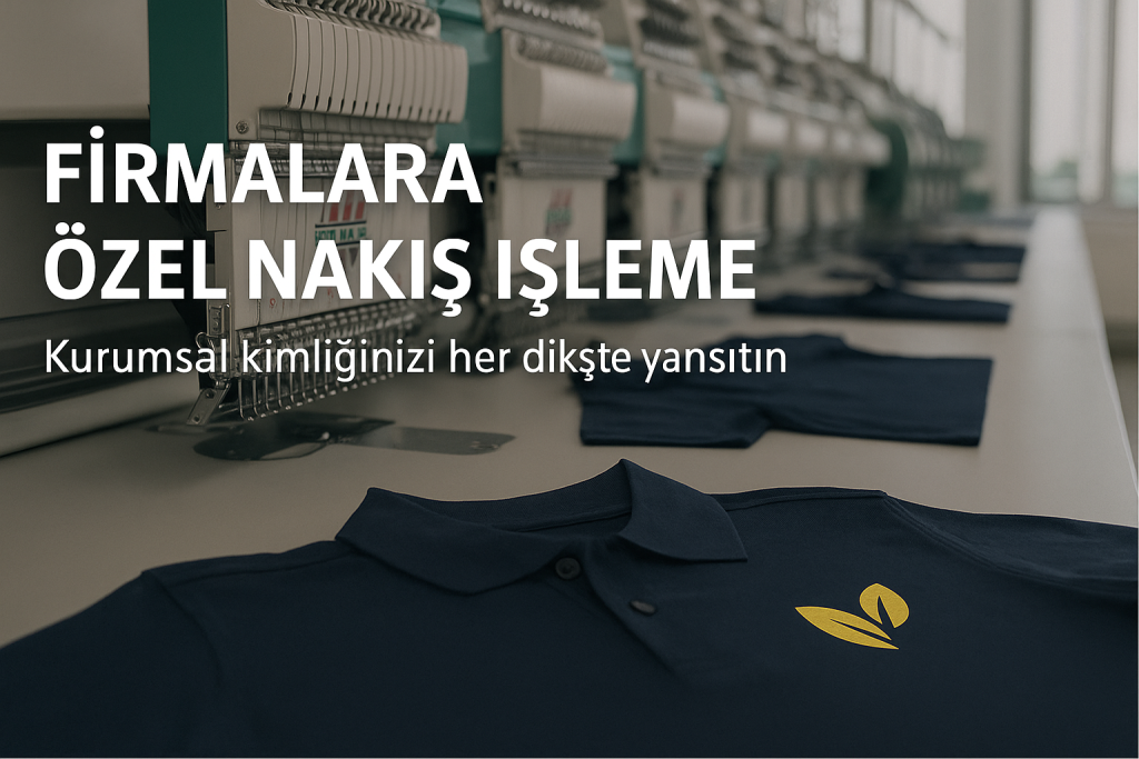 Sanayi tipi nakış makineleriyle polo tişörte işlenmiş kurumsal logo detayı