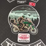 Motorsiklet temalı kişiye özel adventure nakış tasarımı - Türkiye armalı yama çalışması