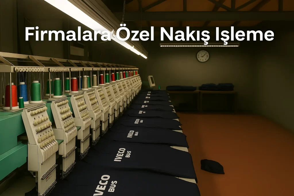 Firmalara özel nakış işleme – çok kafalı makineyle polo tişörte logo işleniyor